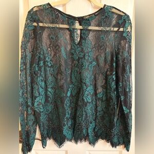 Dalia Black & Green Lace Top, Size Medium